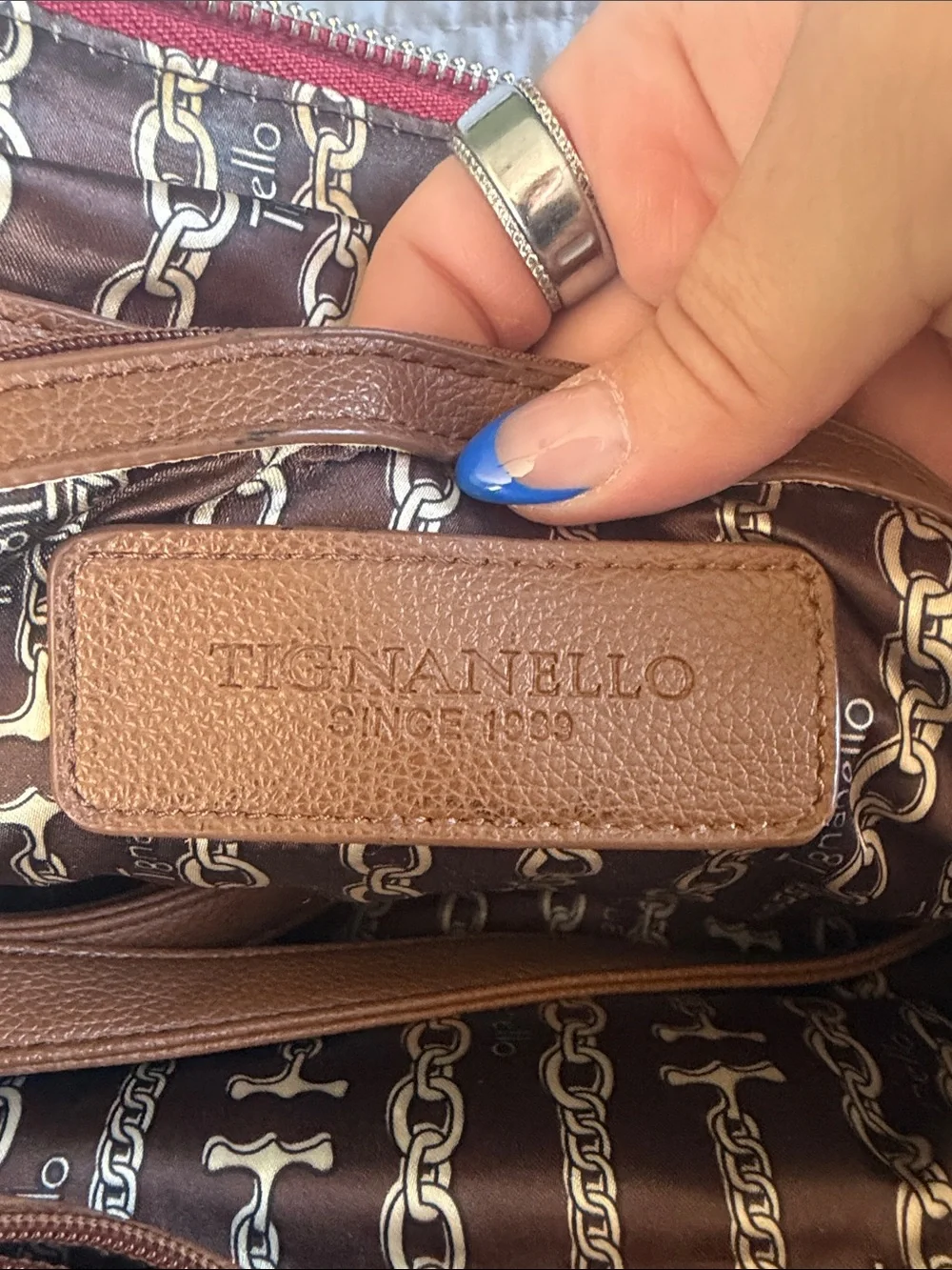 Tignanello Red and Brown Two-Tone Leather Satchel
